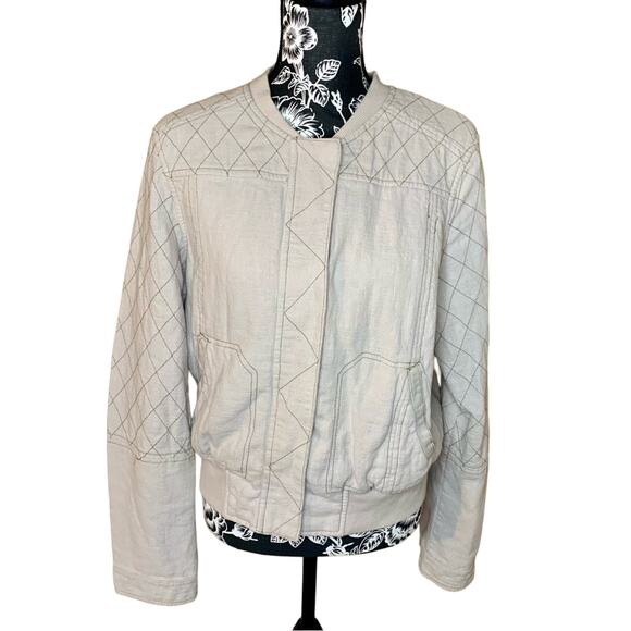 HEI HEI anthropologie Linen Blend bomber Zip up Front Jacket Beige boho L women - Picture 6 of 11